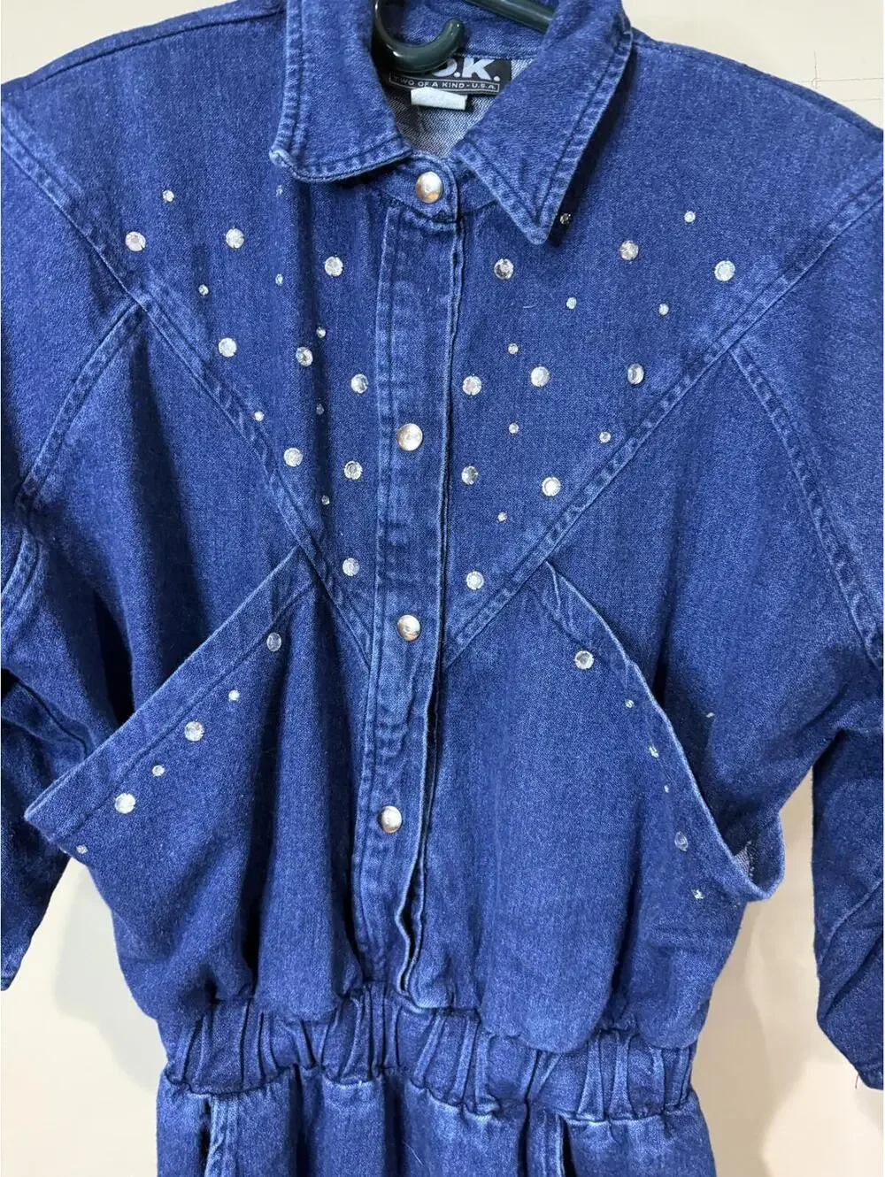 80s 90s Women's Blue Denim Dress with Studded Detail